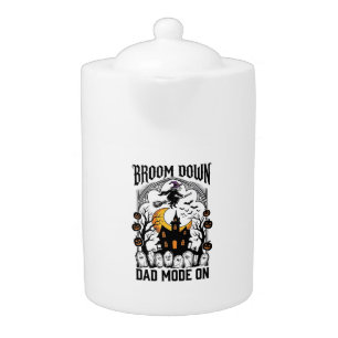 Witch Dad Halloween Broom Broke Vintage Graphic_1 Teapot