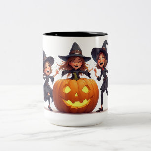 Witch Dancing By Jack O Lantern 🎃 Two-Tone Coffee Mug