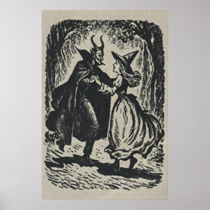 Witch Dancing With the Devil Print, Vintage Poster