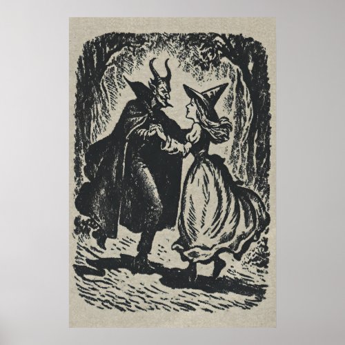 Witch Dancing With the Devil Print, Vintage Poster