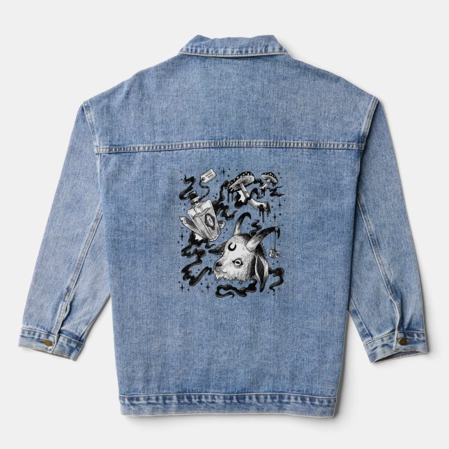 Witch Deadly Potion Goat Black and White  Tri-Blen Denim Jacket (Back)