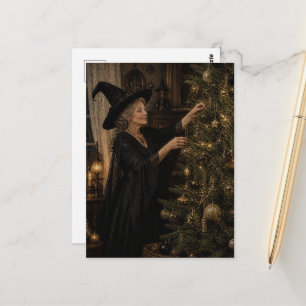 Witch Decorates Her Yule Tree Postcard