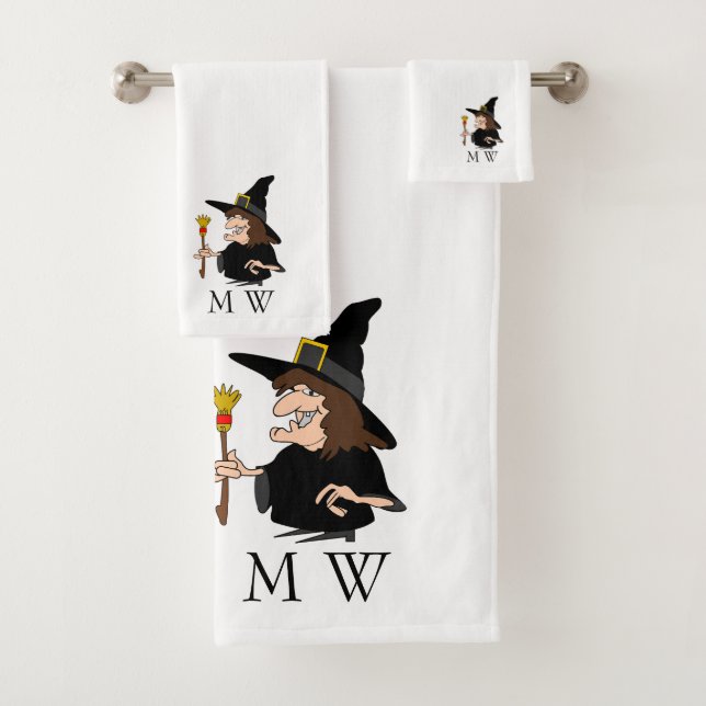 Witch Design Monogrammed Bath Towel Set (Insitu)