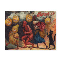 Witch Devil Black Cat Jack O' Lantern Postcard