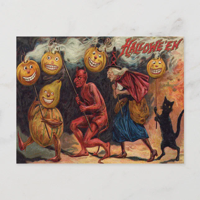 Witch Devil Black Cat Jack O' Lantern Postcard | Zazzle