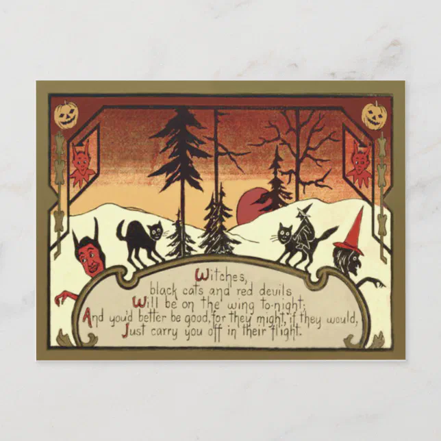 Witch Devil Jack O' Lantern Pumpkin Full Moon Postcard | Zazzle