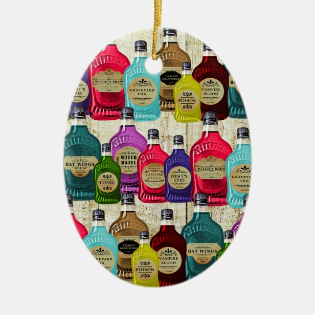 Witch Doctors Magic Potion Apothecary Tonic Bottle Ceramic Ornament (Front)