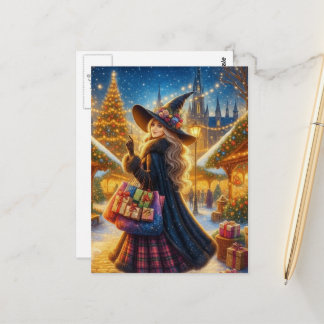 Witch Doing Her Yule Shopping in the City Postcard