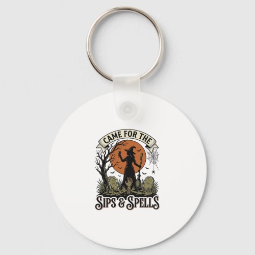 Witch Drinking Shirt Sips and Spells Vintage Hallo Keychain
