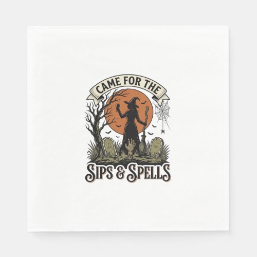 Witch Drinking Shirt Sips and Spells Vintage Hallo Napkins