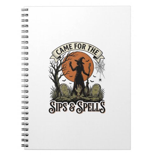 Witch Drinking Shirt Sips and Spells Vintage Hallo Notebook