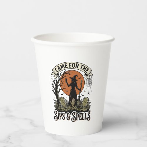 Witch Drinking Shirt Sips and Spells Vintage Hallo Paper Cups