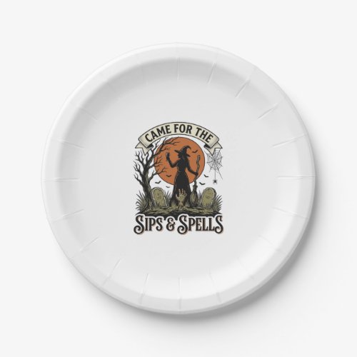 Witch Drinking Shirt Sips and Spells Vintage Hallo Paper Plates
