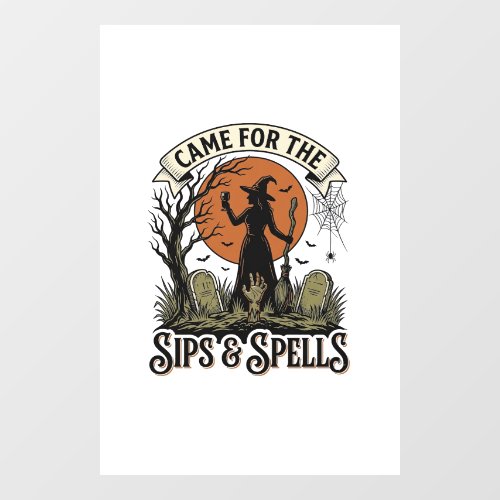 Witch Drinking Shirt Sips and Spells Vintage Hallo Window Cling