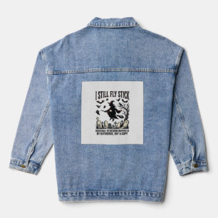 Witch Driving Pun Shirt Funny Vintage Halloween Gr Denim Jacket