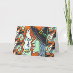 WITCH EATING SCREAMING ICE CREAM CONE, HALLOWEEN H HOLIDAY CARD