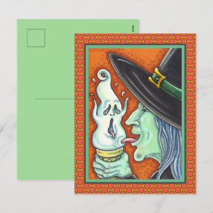 WITCH EATING SCREAMING ICE CREAM CONE, HALLOWEEN H HOLIDAY POSTCARD