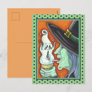 WITCH EATING SCREAMING ICE CREAM CONE, HALLOWEEN H HOLIDAY POSTCARD