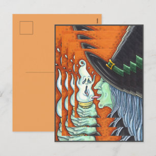 WITCH EATING SCREAMING ICE CREAM CONE, HALLOWEEN HOLIDAY POSTCARD