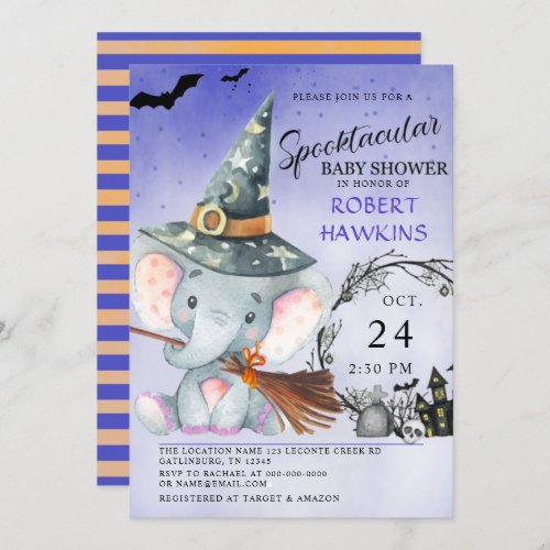 Witch Elephant Halloween Baby Shower Invitation