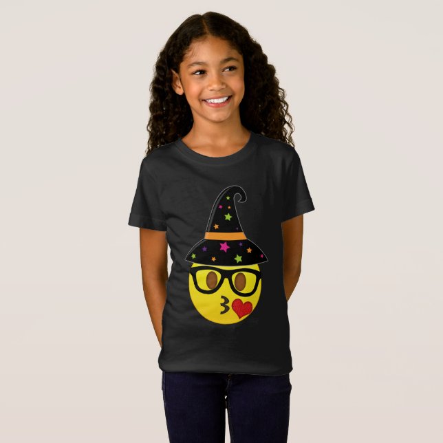 Witch Emoji Halloween T-Shirt for Girls (Front Full)