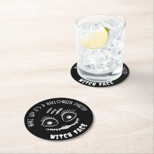 Witch face round paper coaster