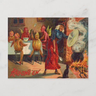 Witch Feeding Devils And Creatures Postcard