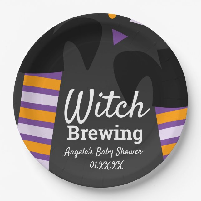 Witch Feet Brewing Halloween Birthday Baby Shower Paper Plates (Front)