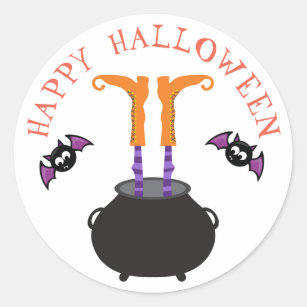 Witch Feet in Cauldron Halloween Classic Round Sticker