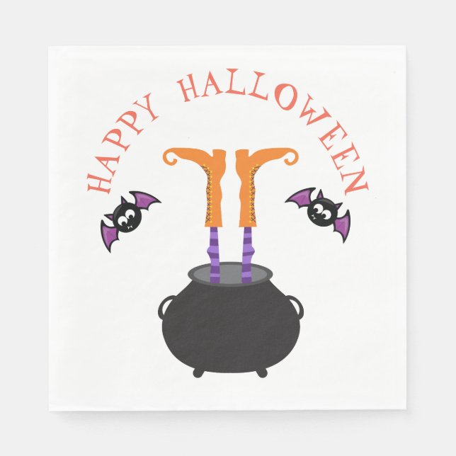 Witch Feet in Cauldron Halloween Party Napkins (Front)