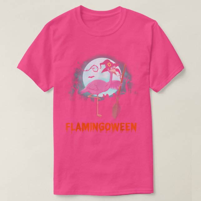 Witch Flamingoween Flamingo Halloween Graveyard Ma T-Shirt (Design Front)