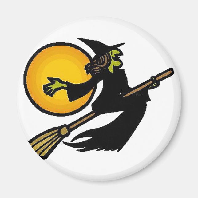 Witch Flies By Moon Magnet (Front)