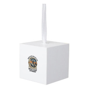 Witch flight attendant Halloween broom broke desig Cube Ornament