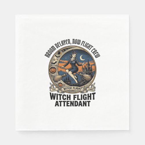 Witch flight attendant Halloween broom broke desig Napkins