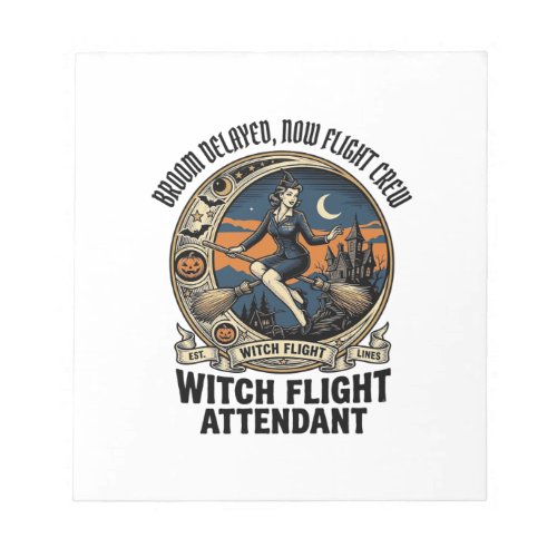 Witch flight attendant Halloween broom broke desig Notepad