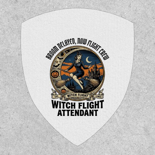 Witch flight attendant Halloween broom broke desig Patch