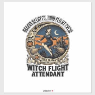 Witch flight attendant Halloween broom broke desig Sticker