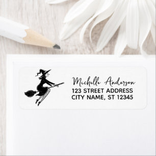 Witch Flying Across a Full Moon Return Address Label