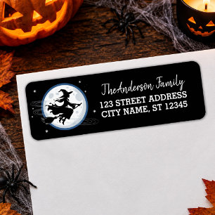Witch Flying Across a Full Moon Return Address Label
