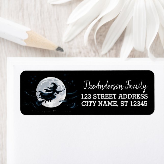 Witch Flying Across a Full Moon Return Address     Label (Insitu)