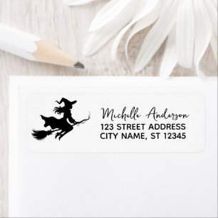 Witch Flying Across a Full Moon Return Address Label