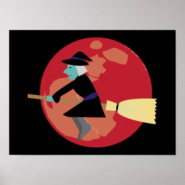 Witch Flying at Night Poster (Front)