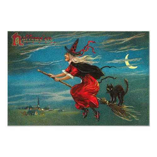 Witch Flying Black Cat Crescent Moon Photo Print