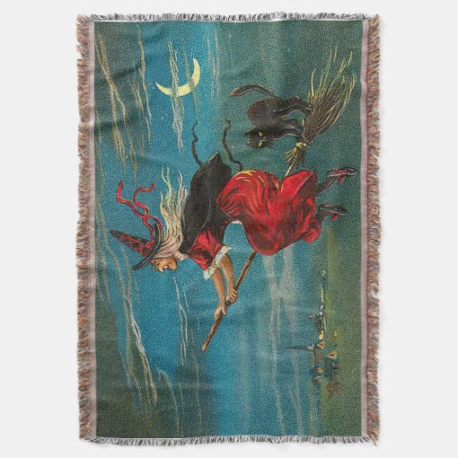 Witch Flying Black Cat Crescent Moon Throw Blanket Zazzle