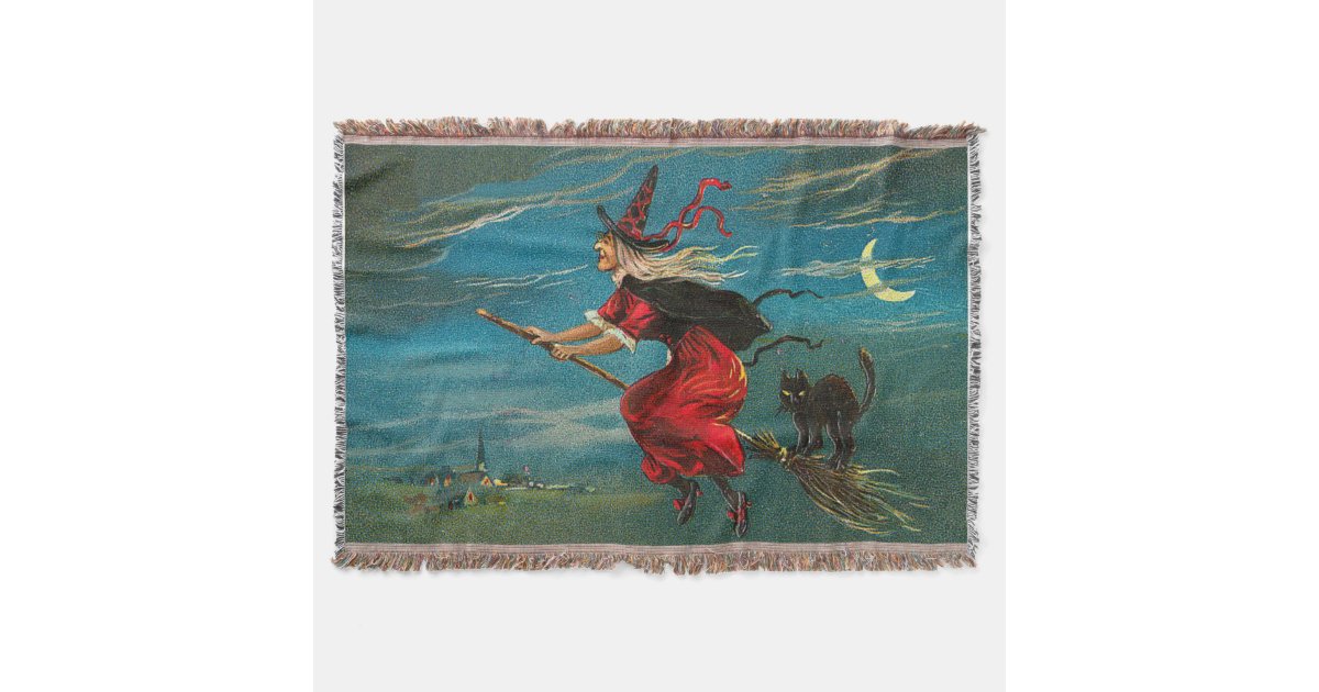 Witch Flying Black Cat Crescent Moon Throw Blanket Zazzle