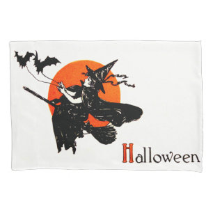 Witch Flying Broom Full Moon Bat Pillow Case