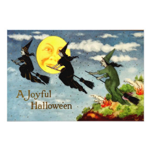 Witch Flying Broom Man In The Moon Sky Photo Print