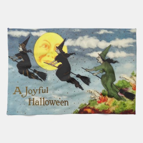 Witch Flying Broom Man In The Moon Sky Towel