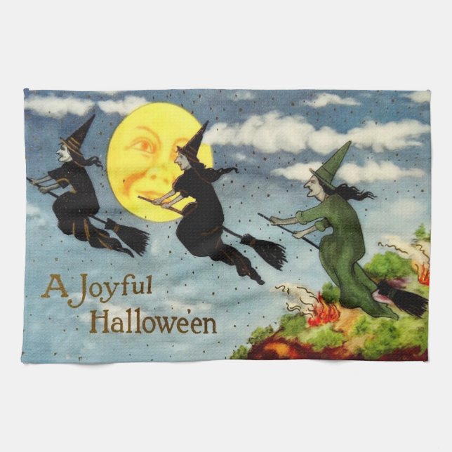 Witch Flying Broom Man In The Moon Sky Towel (Horizontal)
