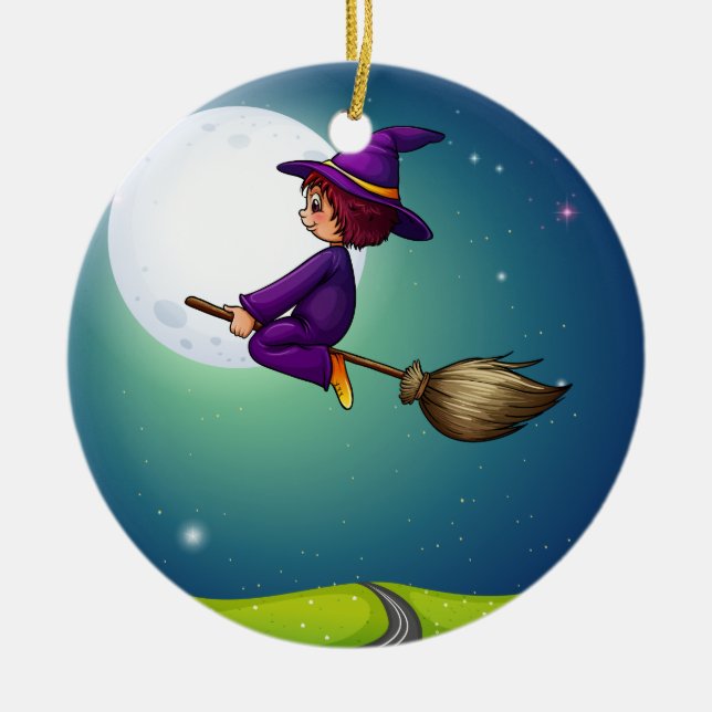 Witch flying ceramic ornament (Front)